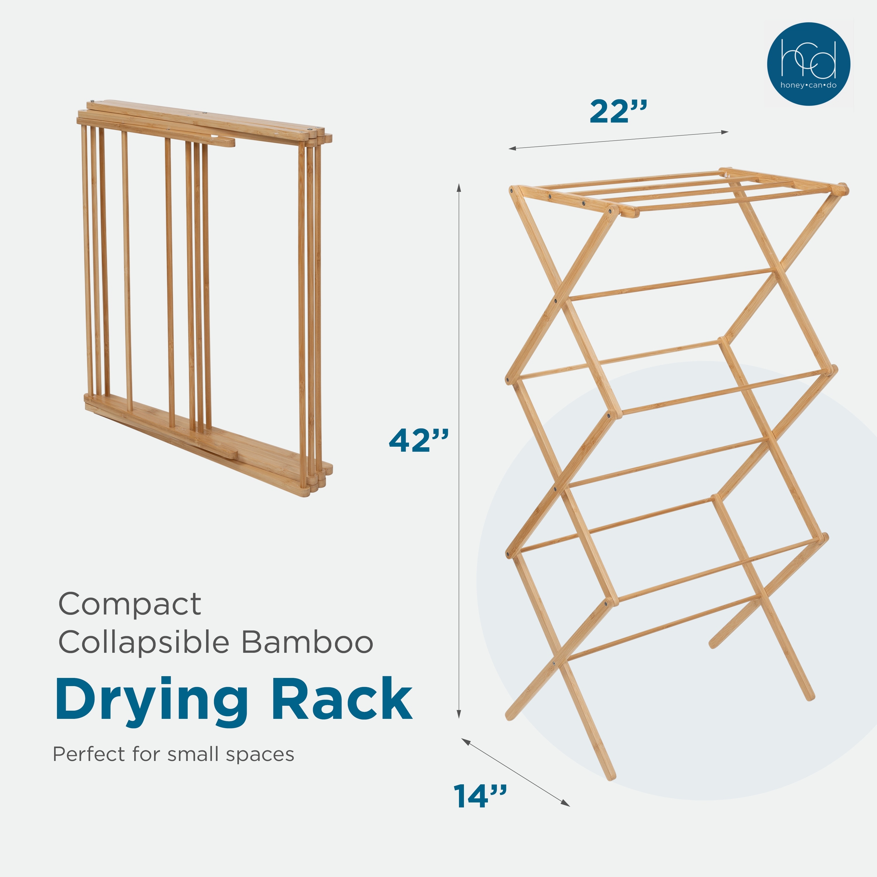 Honey-Can-Do Natural Bamboo Compact Clothes Drying Rack 22 '' x 14 '' x  42 ''