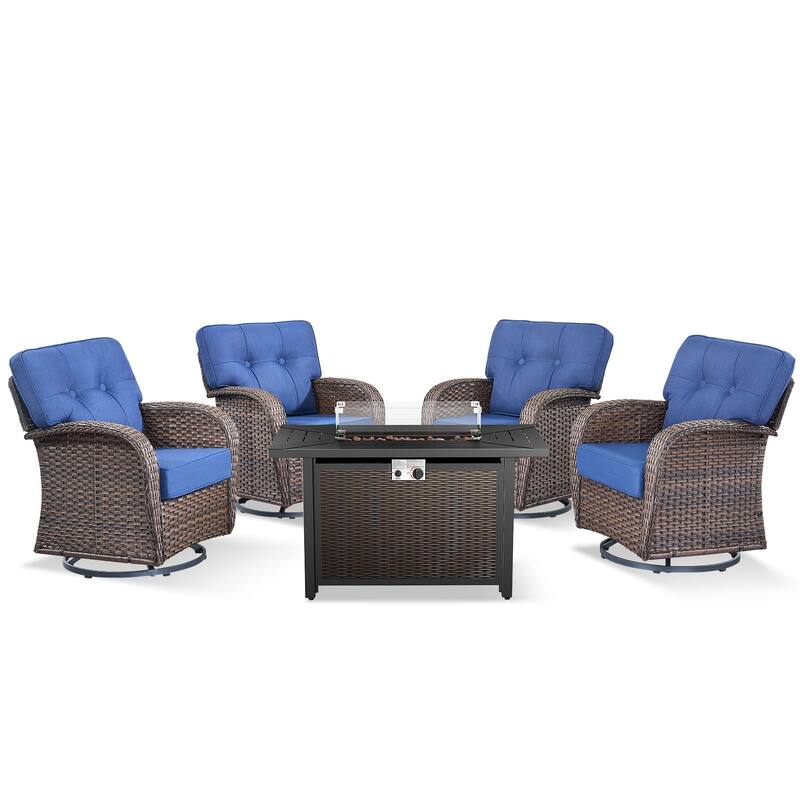 Pocassy Outdoor 43 In Fire Table with Sofa Patio Swivel Chair Set