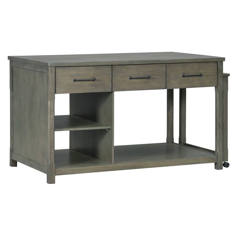 Extendable Kitchen Island with Storage, Multi-Functional Kitchen Cart with Built-In Power Outlets, Retro Kitchen Island