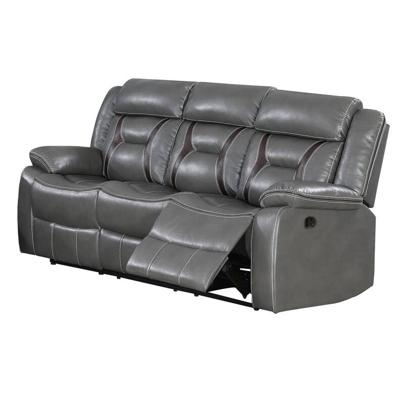 80 Inches Leatherette Motion Sofa with Pillow Arms, Gray