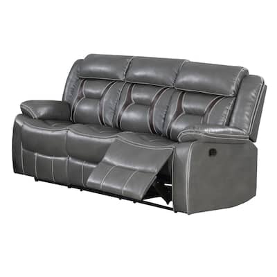 80 Inches Leatherette Motion Sofa with Pillow Arms, Gray
