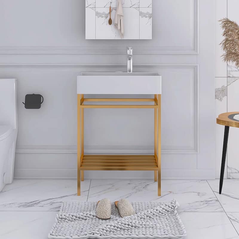 24" Freestanding Bathroom Vanity with Ceramic Sink - 23.62'' x13.98'' x 33.46''