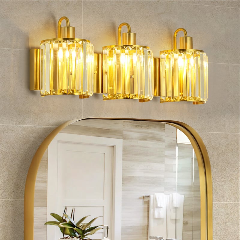 3-Light Modern Luxury Metal & Crystal Vanity Wall Light for Bathroom