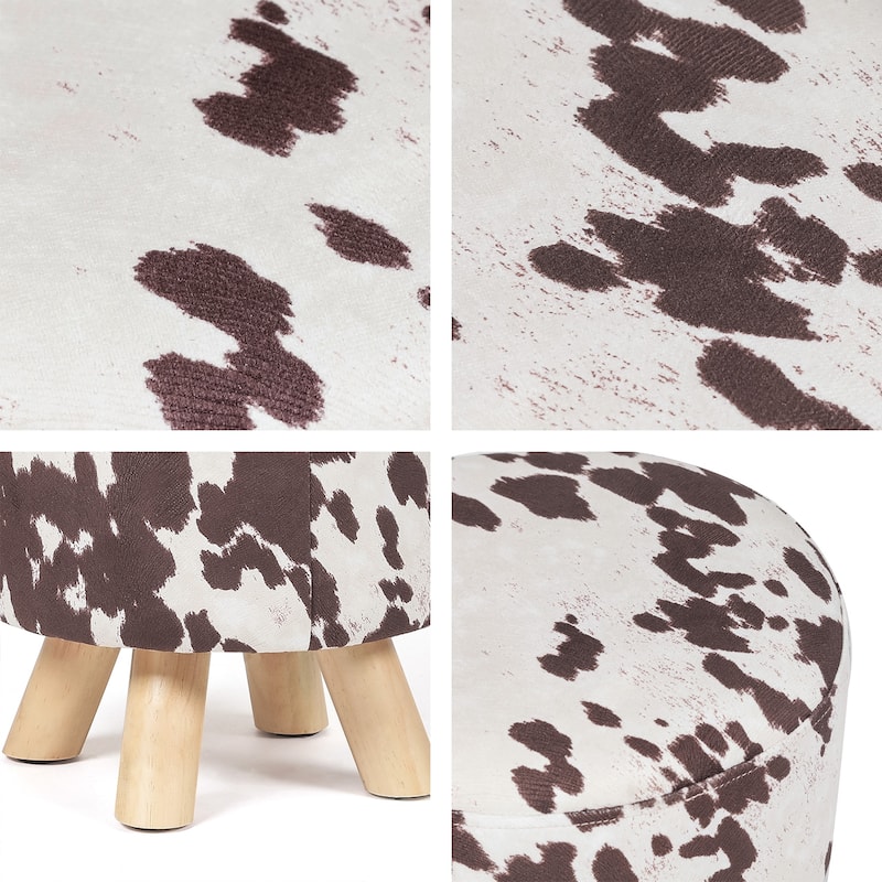 Adeco Cow Fabric Ottoman Bench Stool