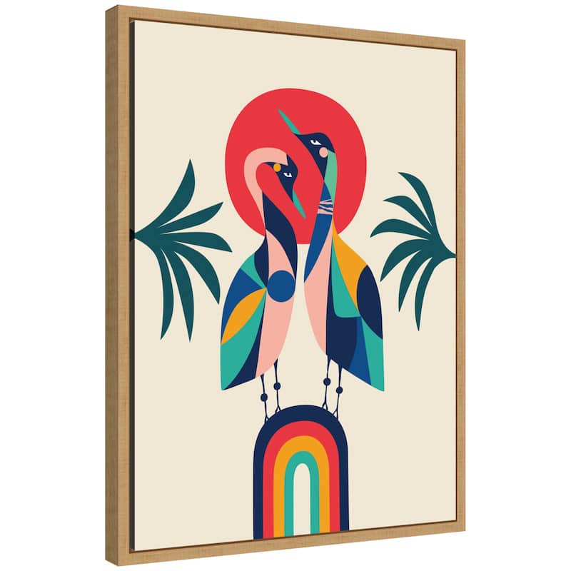 Kate and Laurel Sylvie Modern Vibrant Rainbow Geese Framed Canvas by Rachel Lee - 18x24 - Natural
