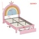 preview thumbnail 4 of 15, Twin/Full Size Upholstered Kids Platform Bed Frame with Rainbow Design Headboard, Velvet Princess Bed with Storage Drawer