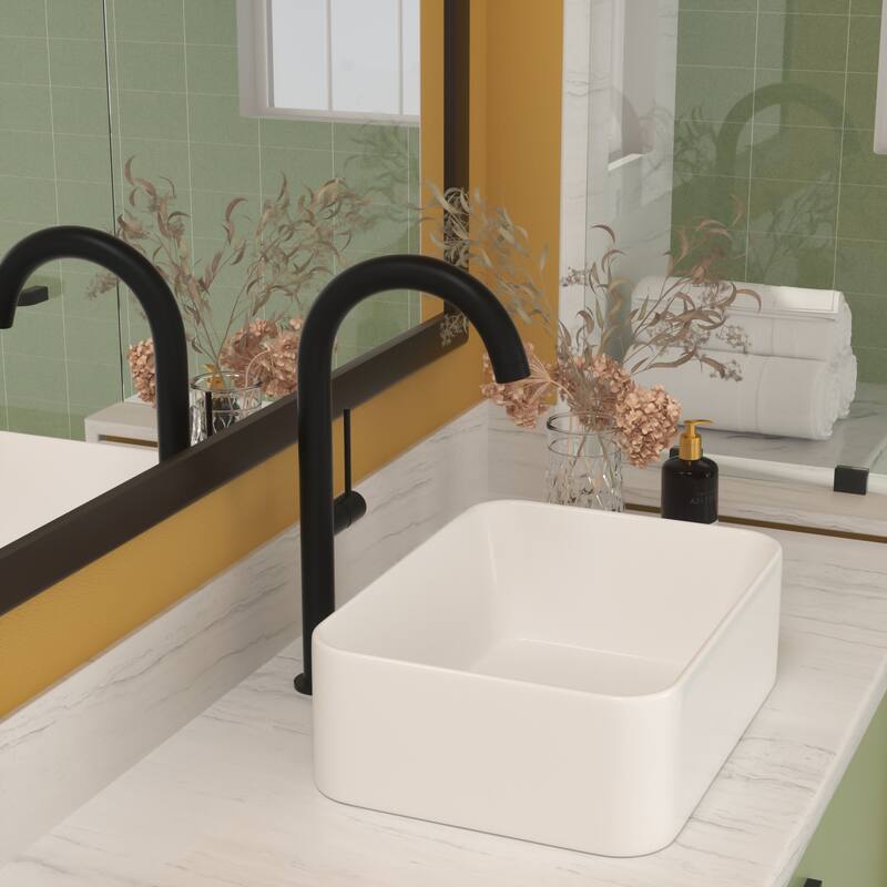 White Ceramic Rectangular Vessel Bathroom Sink