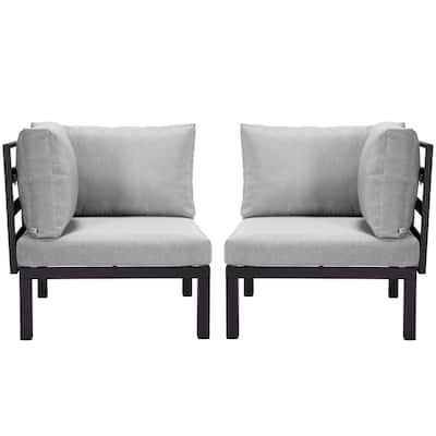 LeisureMod Hamilton 2-Piece Modern Corner Lounge Chair Loveseat - Polyester Upholstered Sofa for Patio Garden Porch Backyard