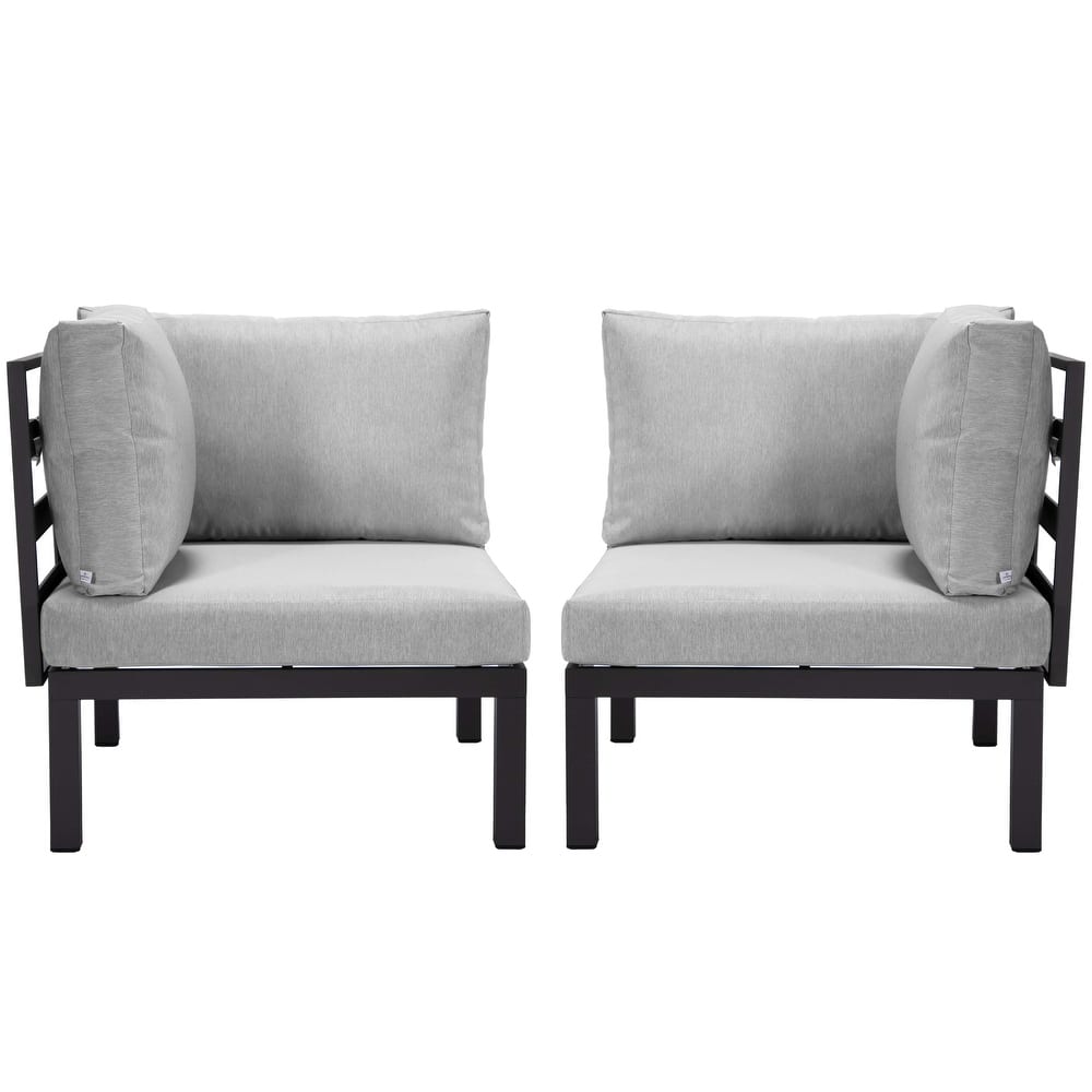Hamilton Modern 2-Piece Corner Polyester Fabric Upholstered Lounge Chair Loveseat for Patio Garden Porch Backyard