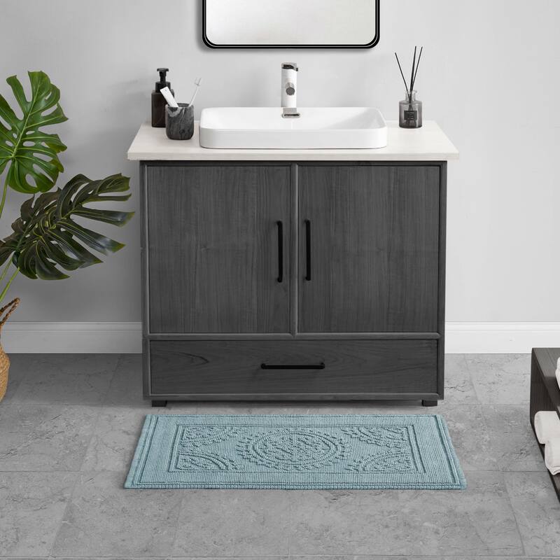 Jean Pierre Cotton Stonewash Medallion 21 x 34 in. Bath Rug