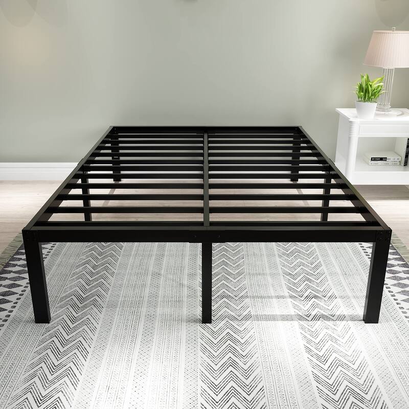 3600lbs Heavy Duty Reinforced Platform, 18 Inch Tall Mattress Foundation, Steel Slats Support Bed Frame with Underbed Storage - Black