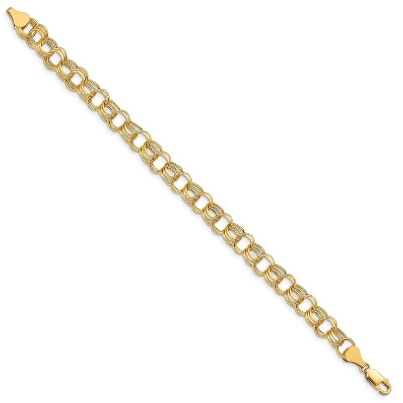Curata 10k Yellow Gold Lite 8mm Triple Link Charm Bracelet Options: 7" 8"