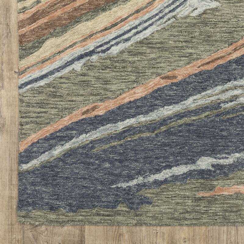 Style Haven Kitt Handmade Wool Abstract Layers Grey/ Blue Area Rug