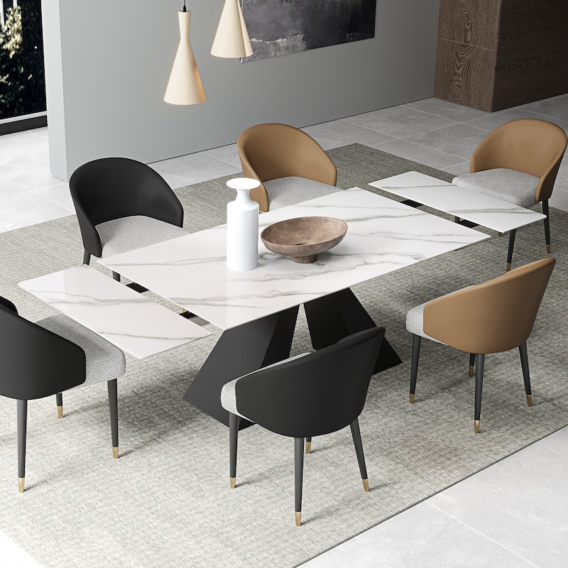 63'' to 94.5” Extendable Dining Table For 8-10 with Sintered Stone Table top and Metal Base - 94.48"