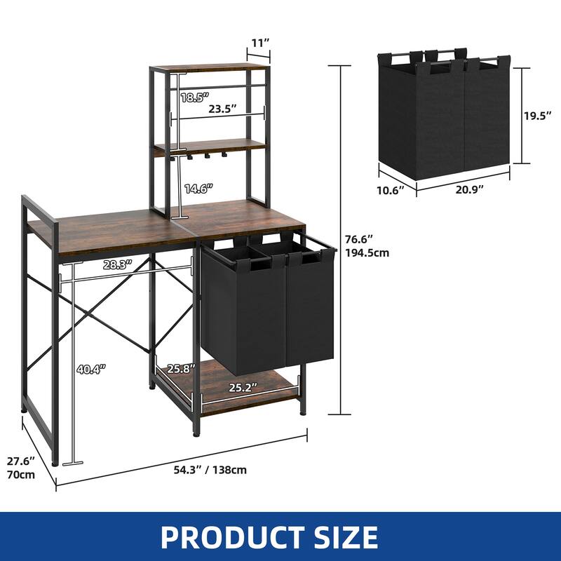 Moasis 2-Tier Laundry Room Storage Organization with Storage Shelves ＆Laundry Hamper