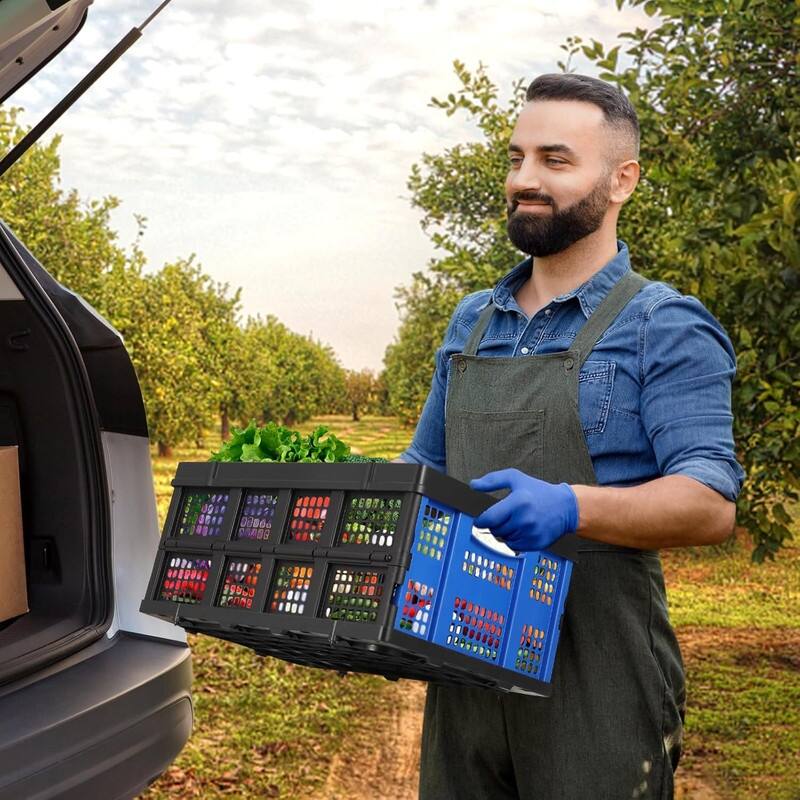 Foldable Storage Basket, Stackable Crate with Handle