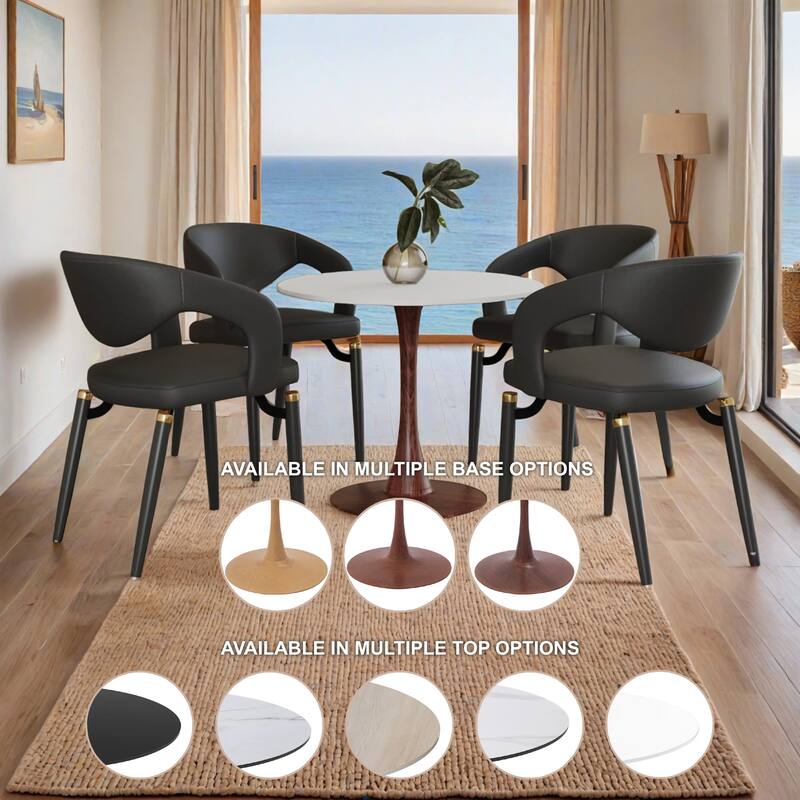 Bristol 24" Round Dining Table with MDF Top and Walnut Steel Pedestal Base for Modern Kitchen and Dining Room