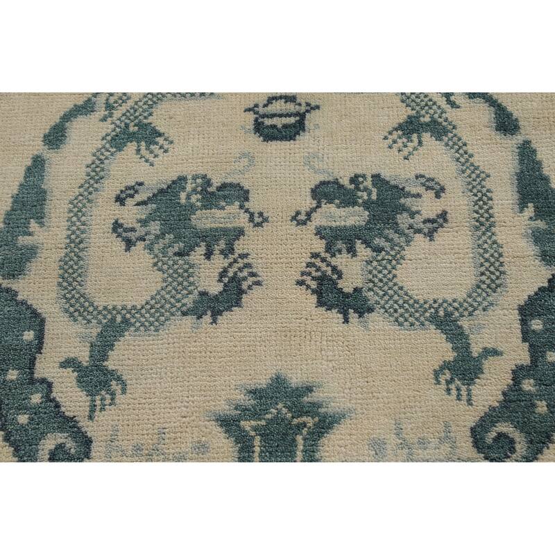 Art Deco Indian Square Area Rug Handmade Wool Carpet - 8'0" x 8'0"