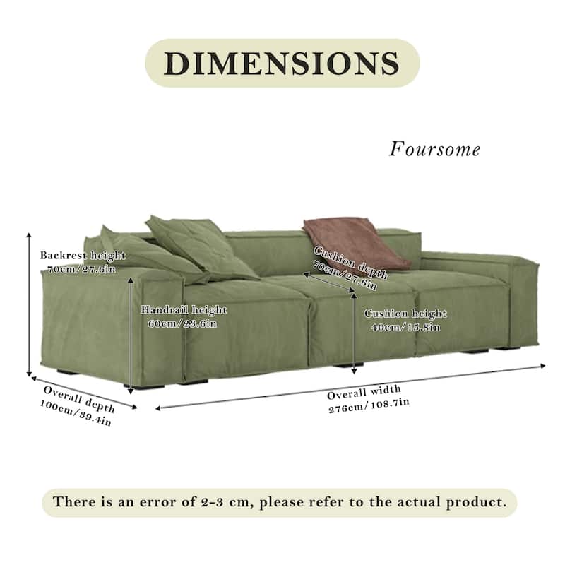 110'' Square Sofa Masha Velvet with Four-seater for Living Room Sofa-bed