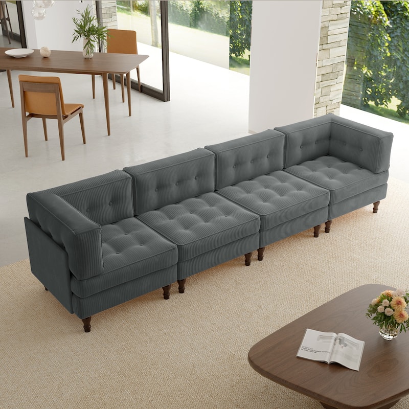 Oversized Modular Sectional Corduroy Fabric Tufted Sofa