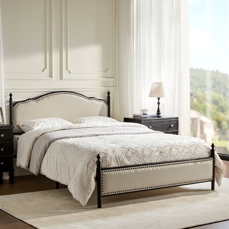 Dimas Modern Queen Size Upholstered Platform Bed with Metal Legs