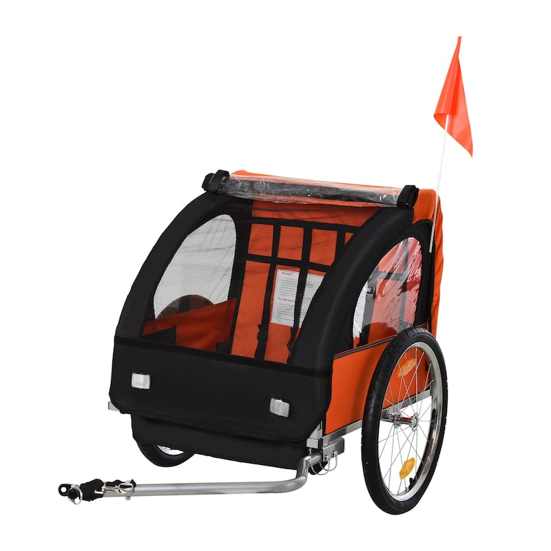 Aosom 2-Seat Kids Child Bicycle Trailer with a Strong Steel Frame, 5-Point Safety Harnesses, & Comfortable Seat