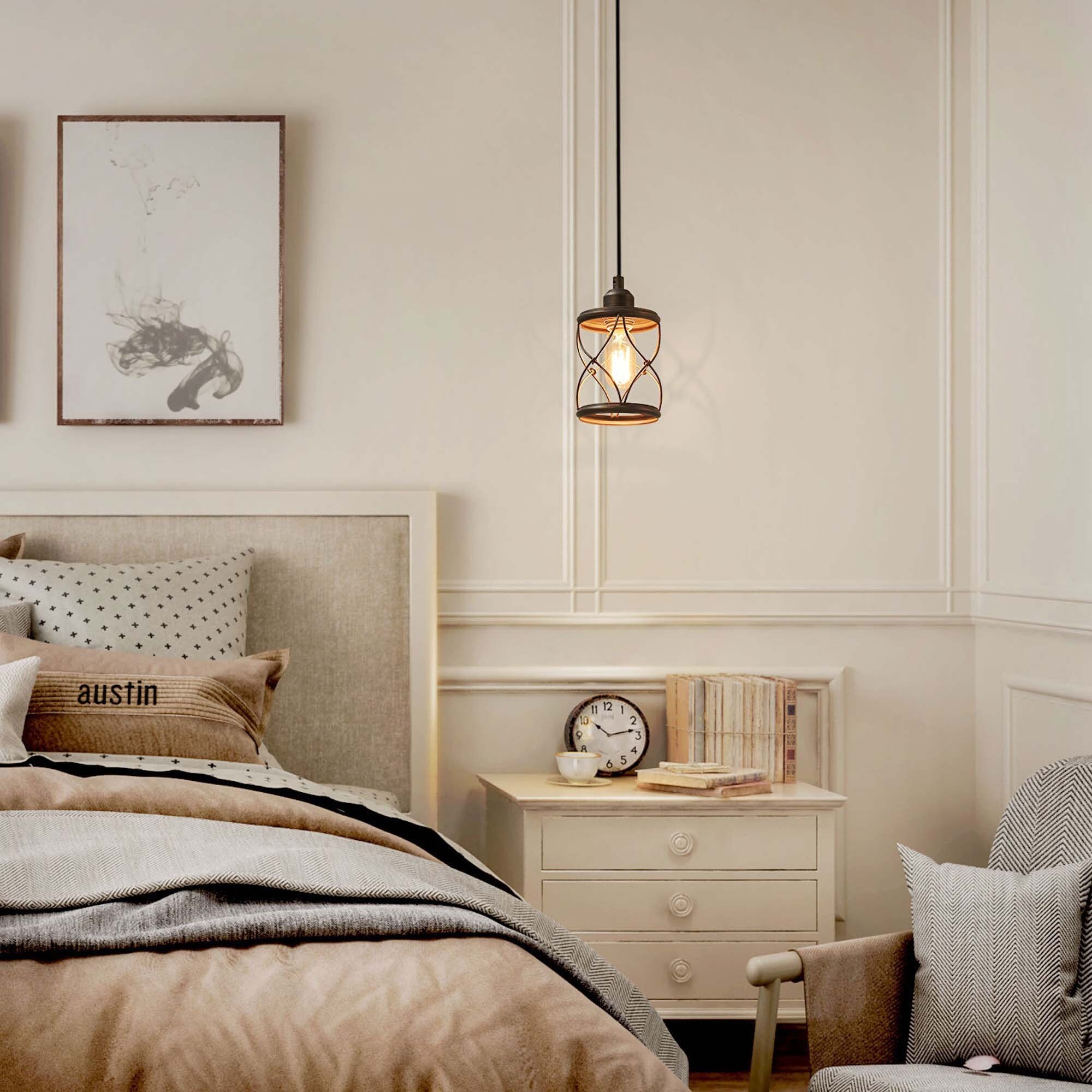 Modern Industrial 1-Light Metal Cage Mini Pendant Lights for