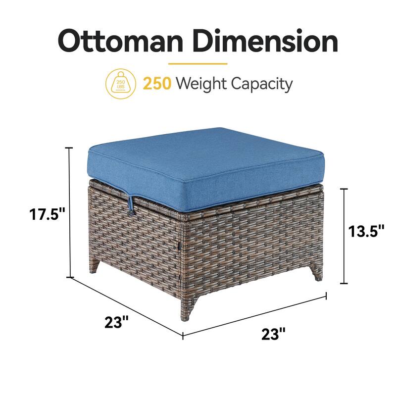 2 Pieces Patio Rattan Ottomans with cushions