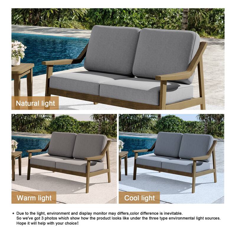 Outdoor Teak Wood Slat Back Patio Loveseat Sofa