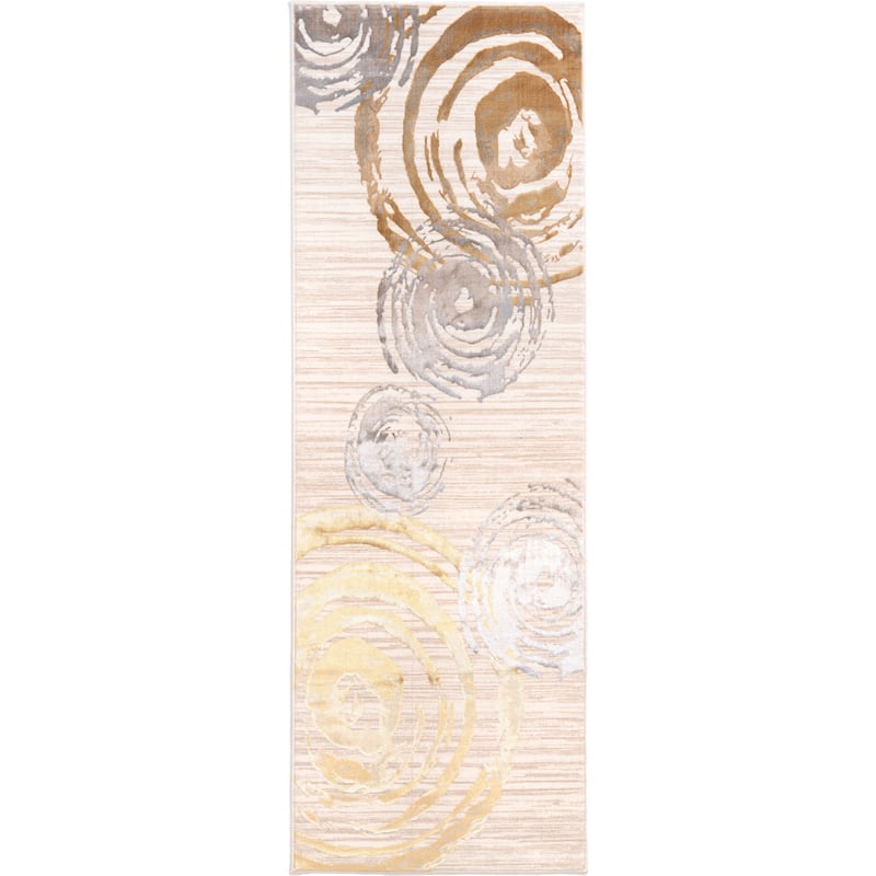 London Collection Cream/Gold Geometric Area Rug - 2'8 x 7'8