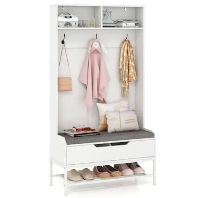 Costway 69" Tall Hall Tree with Seat Cushion Open Compartments Hooks - See Details