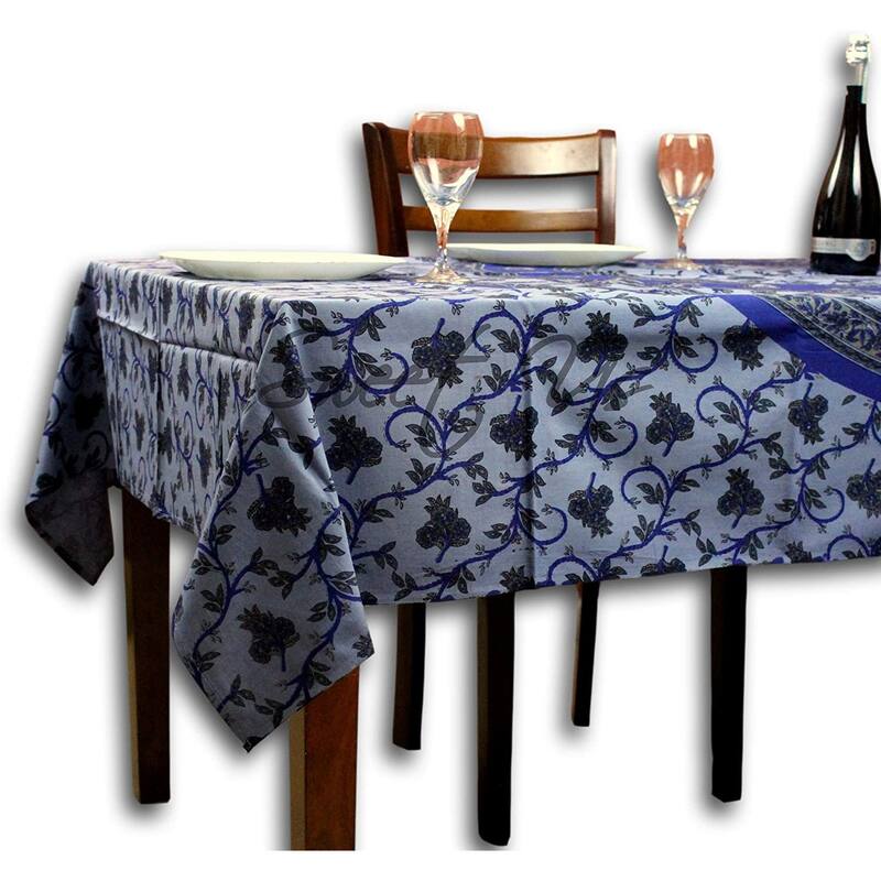 Cotton Artistic Classic Floral Vine Tablecloth Rectangle Collection - 58 x 90 In - Blue
