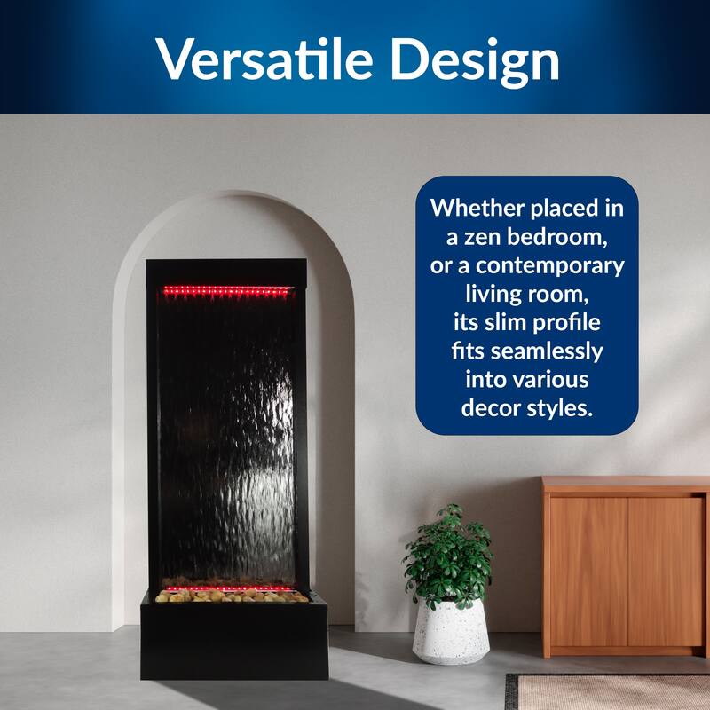 Alpine Corporation 72" Zen Mirror Waterfall Fountain with LED Lights and Stones