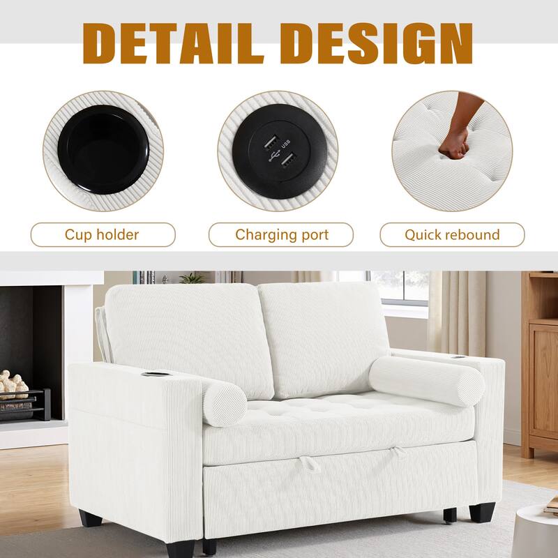 Corduroy Pull-Out Chair Bed Adjustable Recline Convertible Sleeper Sofa