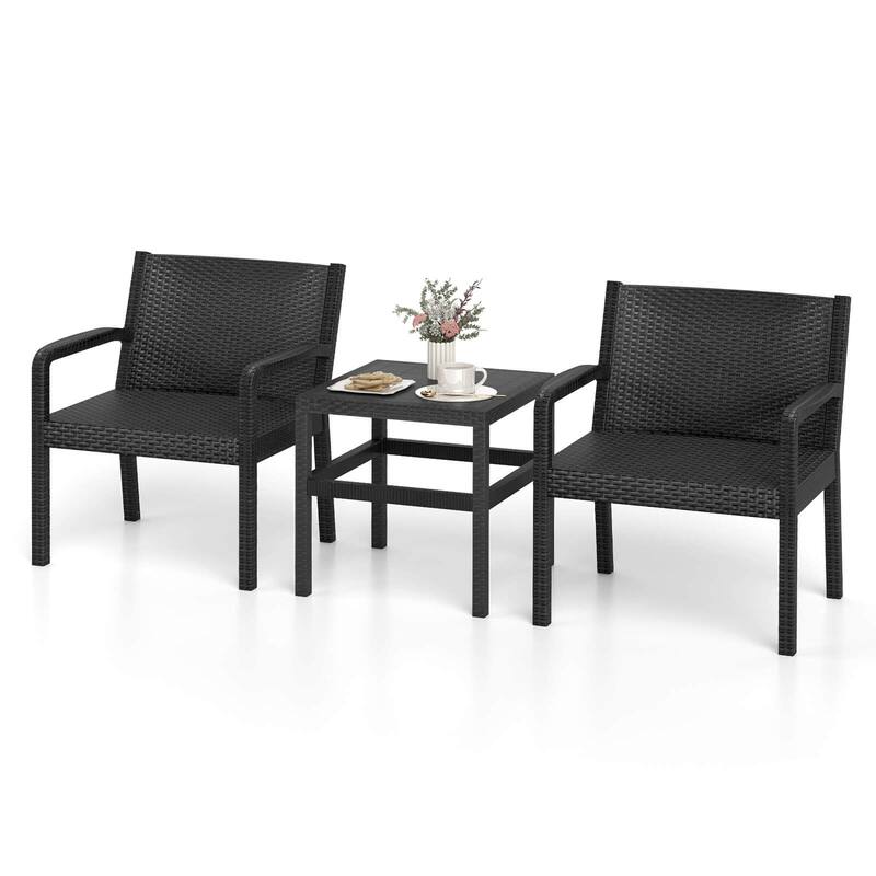 Costway 3 Piece Patio Furniture Set with 2 Modern Rattan Armchair & - See Details