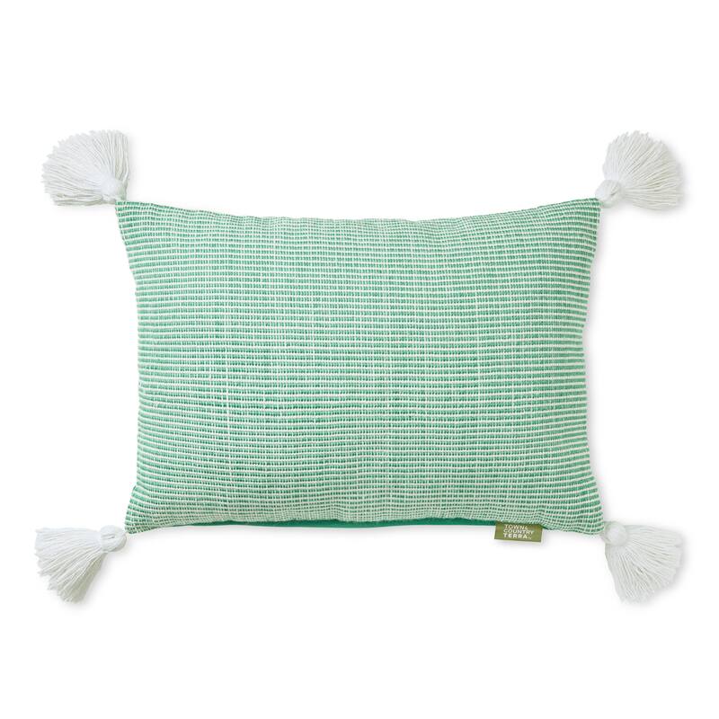 TOWN & COUNTRY TERRA Alara Ribbed Texture Indoor Outdoor Decorative Pillow - Specialty - Green/Ivory