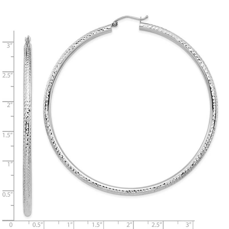 Curata 14k White Gold Lightweight 3mm Sparkle Cut Hoop Earrings - 72.1x69.15mm Wide 3mm Thick