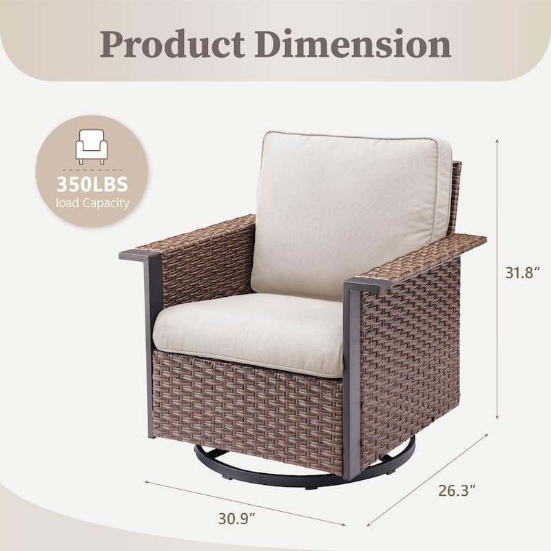 Pocassy Outdoor Wicker 2-Piece Swivel Chair with Cushion