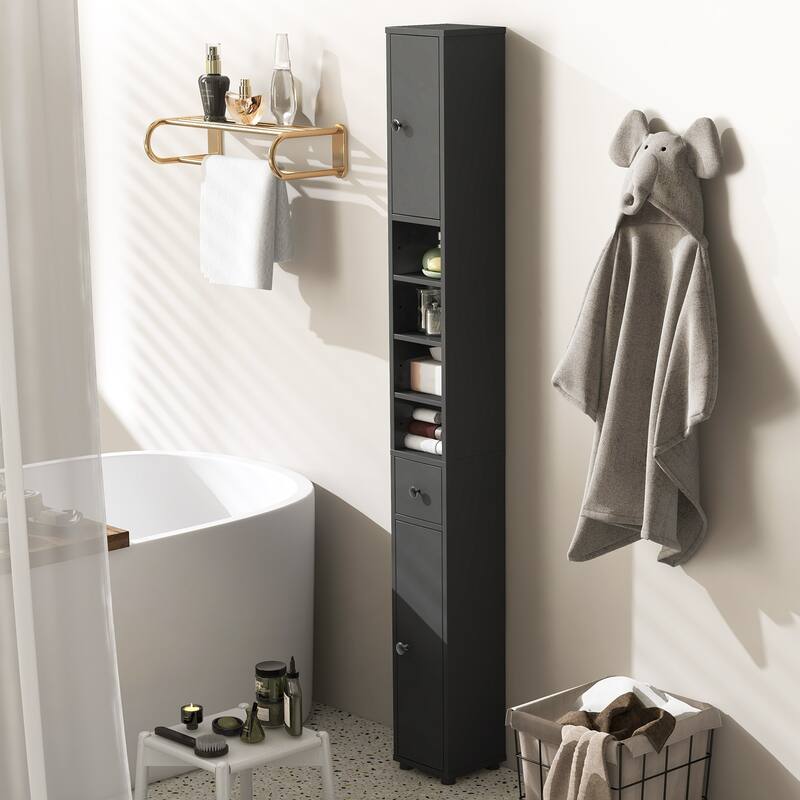 Narrow Freestanding Storage Cabinet for Bathroom Kitchen or Living Room Organization - 8" x 8" x 71"
