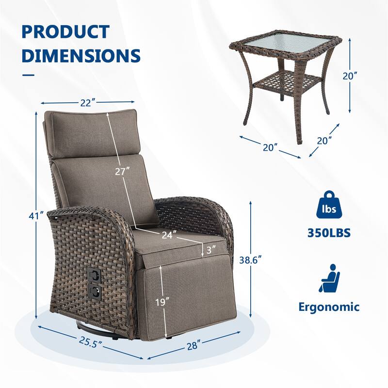 Meyreso 6-Piece Wicker Swivel Reclining Chaise Lounge with Adjustable Backrest & Ottoman