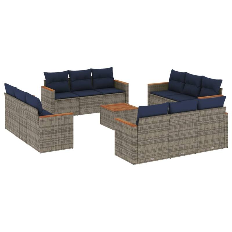 vidaXL Patio Sofa Set with Cushions Outdoor Conversation Furniture Poly Rattan - 21.7x 24.4x 27.2