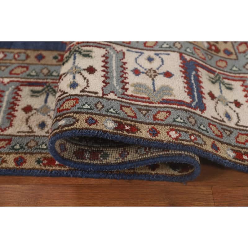 Blue Geometric Kazak Oriental Area Rug Handmade Wool Carpet - 7'10" x 9'9"