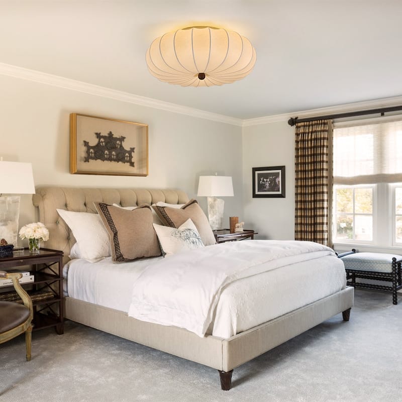 Vintage Pleated Lantern White Silk Single Flush Mount Ambient Light - 23.6 Inches