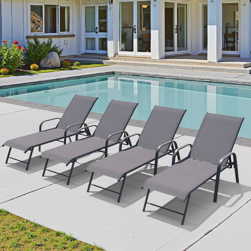 Pellebant 2/4PCS Outdoor Lounge Chair Aluminum with Adjustable Backrest