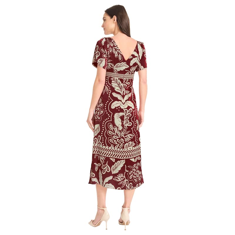 Maggy London Leaf Print Short Sleeve Midi Dress - 8