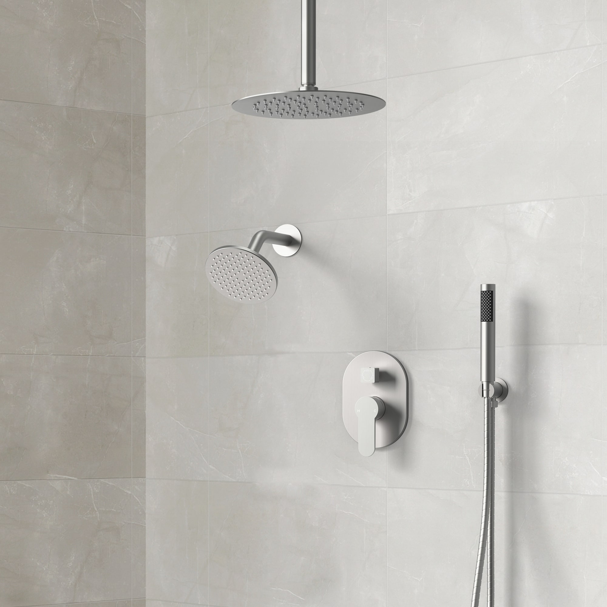Shower System 10 & 6 in. Dual Rainfall Shower Head Faucet Set with Handheld Pressure Balance Valve Trim Kit