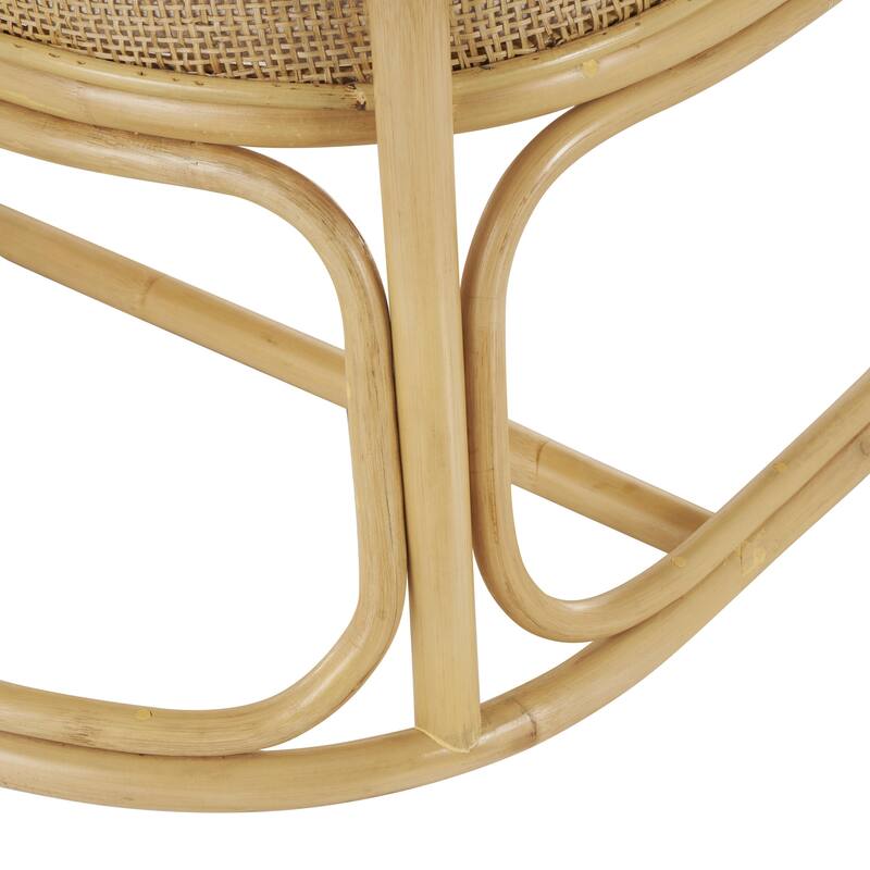 Light Brown Rattan Woven Rounded Living Room Accent Chair with White Fabric Cushion