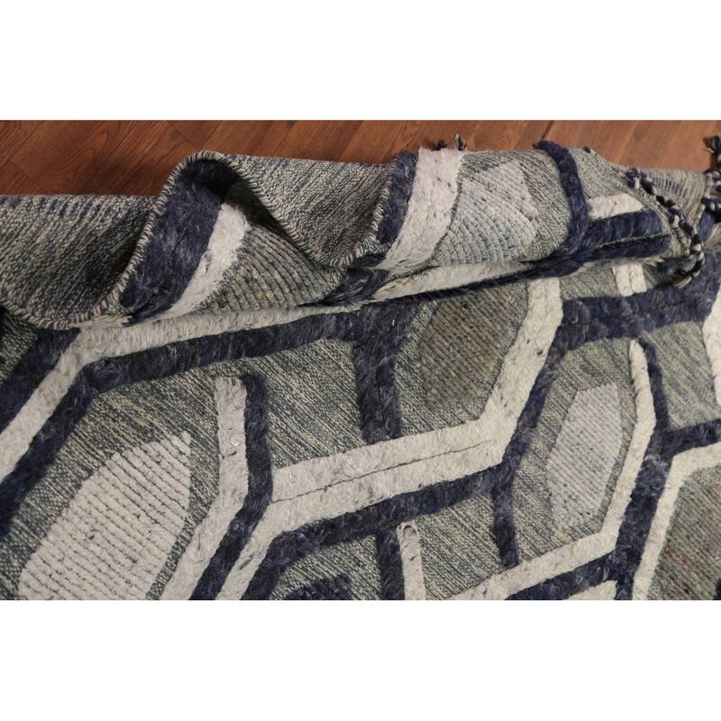Modern Geometric Moroccan Area Rug Hand-Knotted Indian Wool Carpet - 5'1" x 8'3"