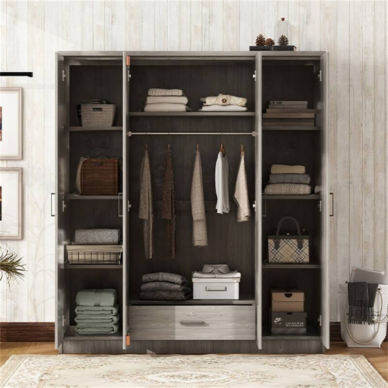 4-Door Wardrobe with 1 Drawer, Gray
