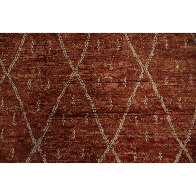 Hand Knotted Oriental 100% Wool Carpet Modern Geometric Oranges & Rust Moroccan Area Rug - 9' 10'' X 6' 8''